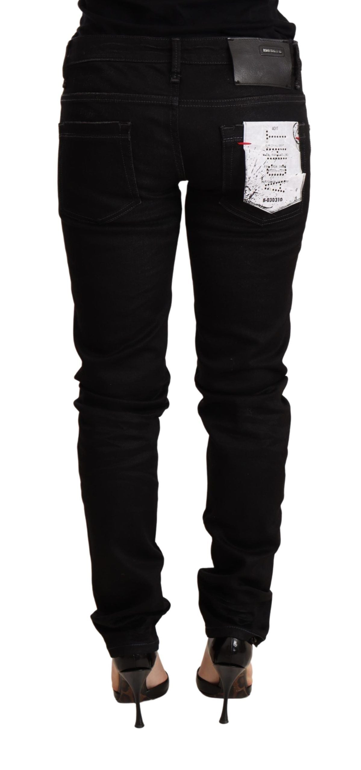 Acht Black Low Waist Skinny Denim Cotton Women's Trouser