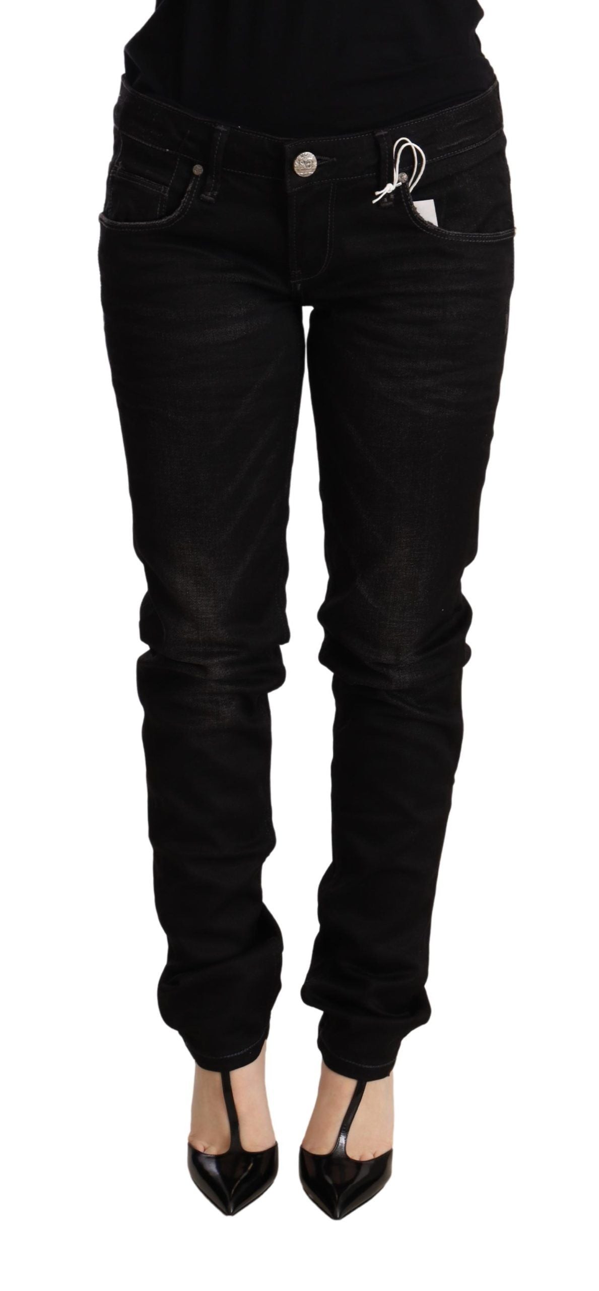 Acht Black Low Waist Skinny Denim Cotton Women's Trouser