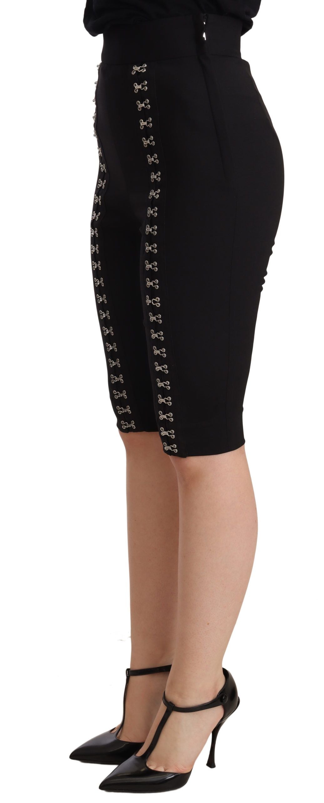 Dolce & Gabbana Black Wool Stretch Slim Fit High Waist Women's Shorts