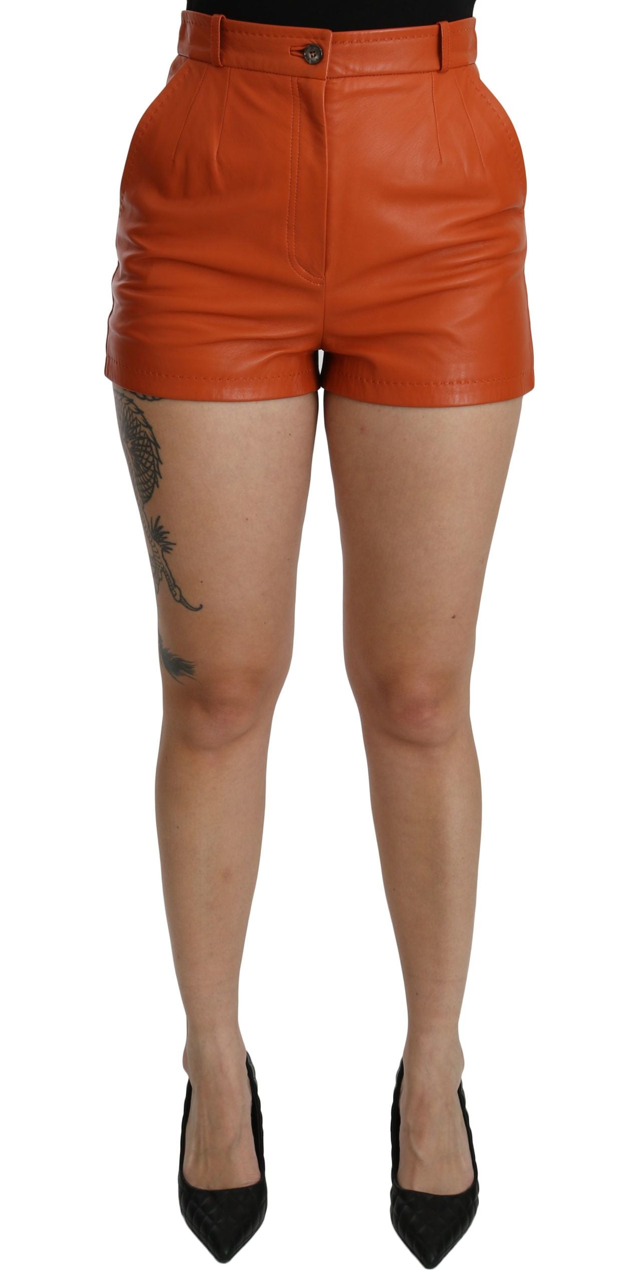 Dolce & Gabbana Chic Orange Leather High Waist Hot Women's Pants