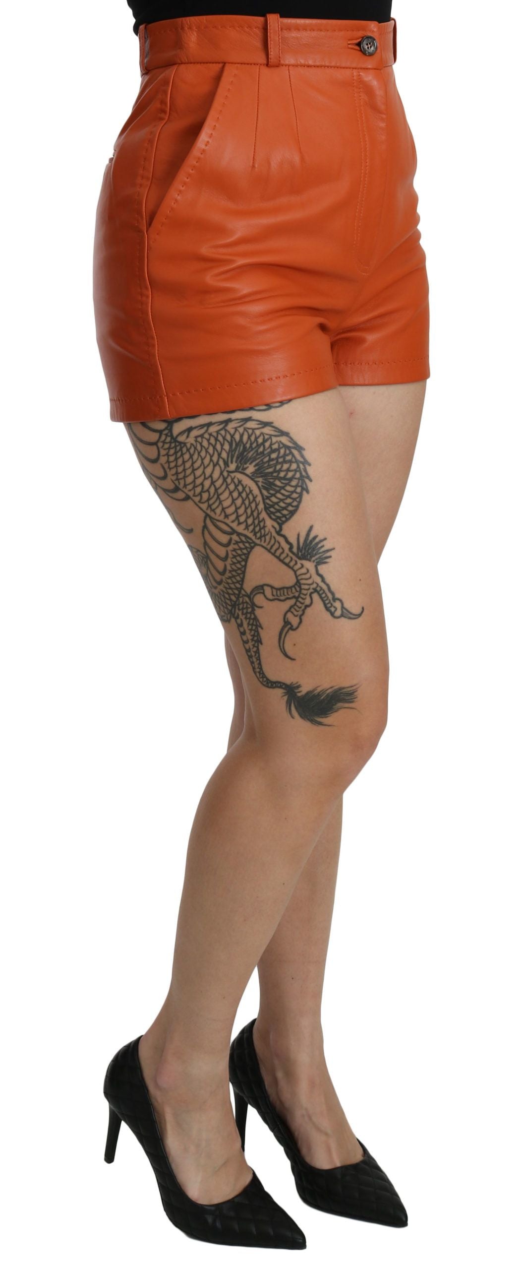 Dolce & Gabbana Orange Leather High Waist Hot Pants Women's Shorts