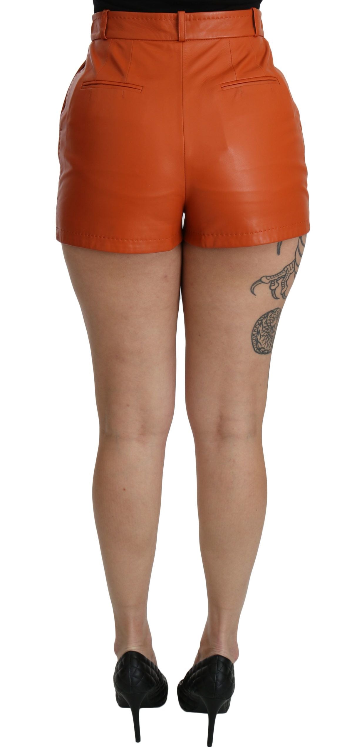 Dolce & Gabbana Orange Leather High Waist Hot Pants Women's Shorts