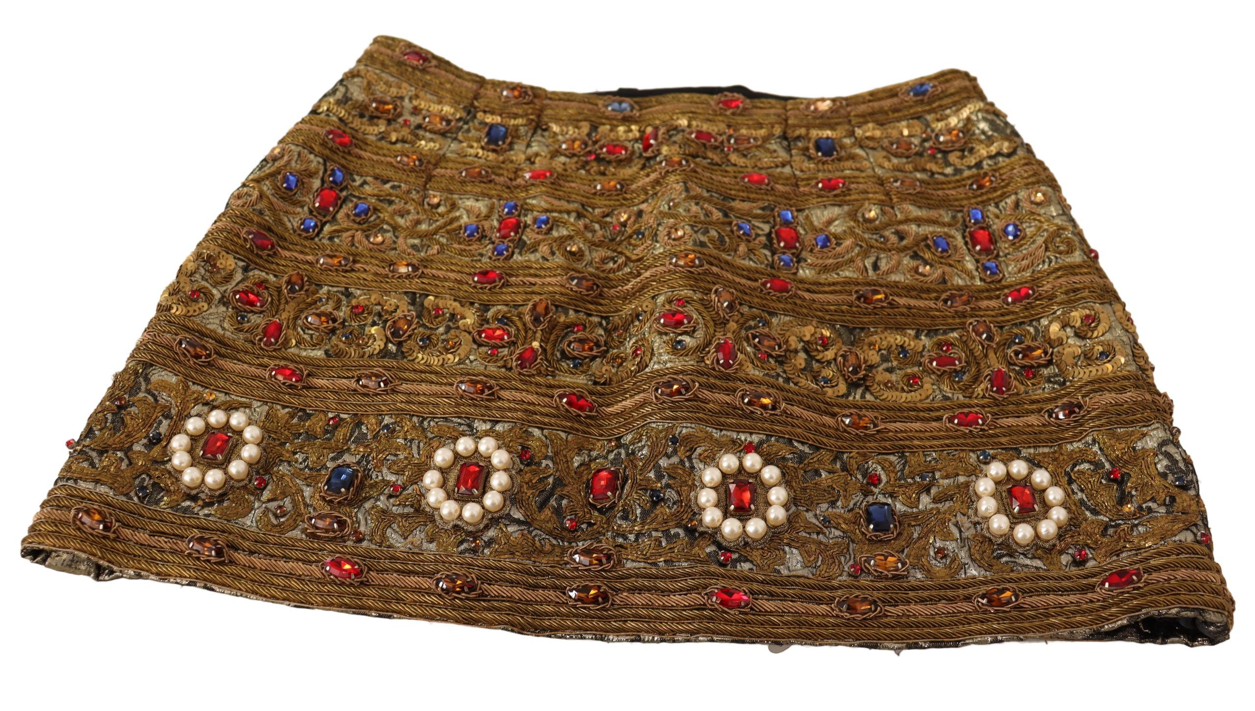 Dolce & Gabbana Gold Crystal Jacquard High Waist Women's Skirt