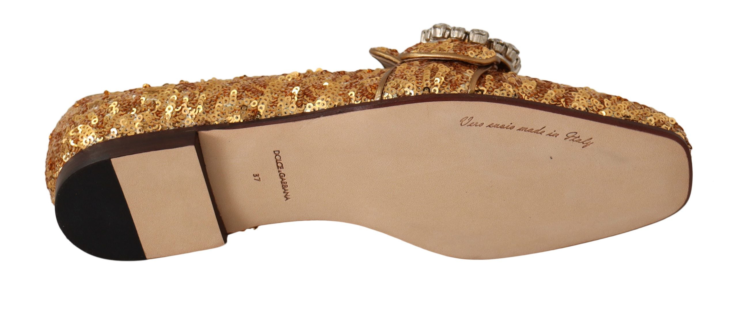 Dolce & Gabbana Gold Sequin Crystal Flat Women Loafers Women's Shoes