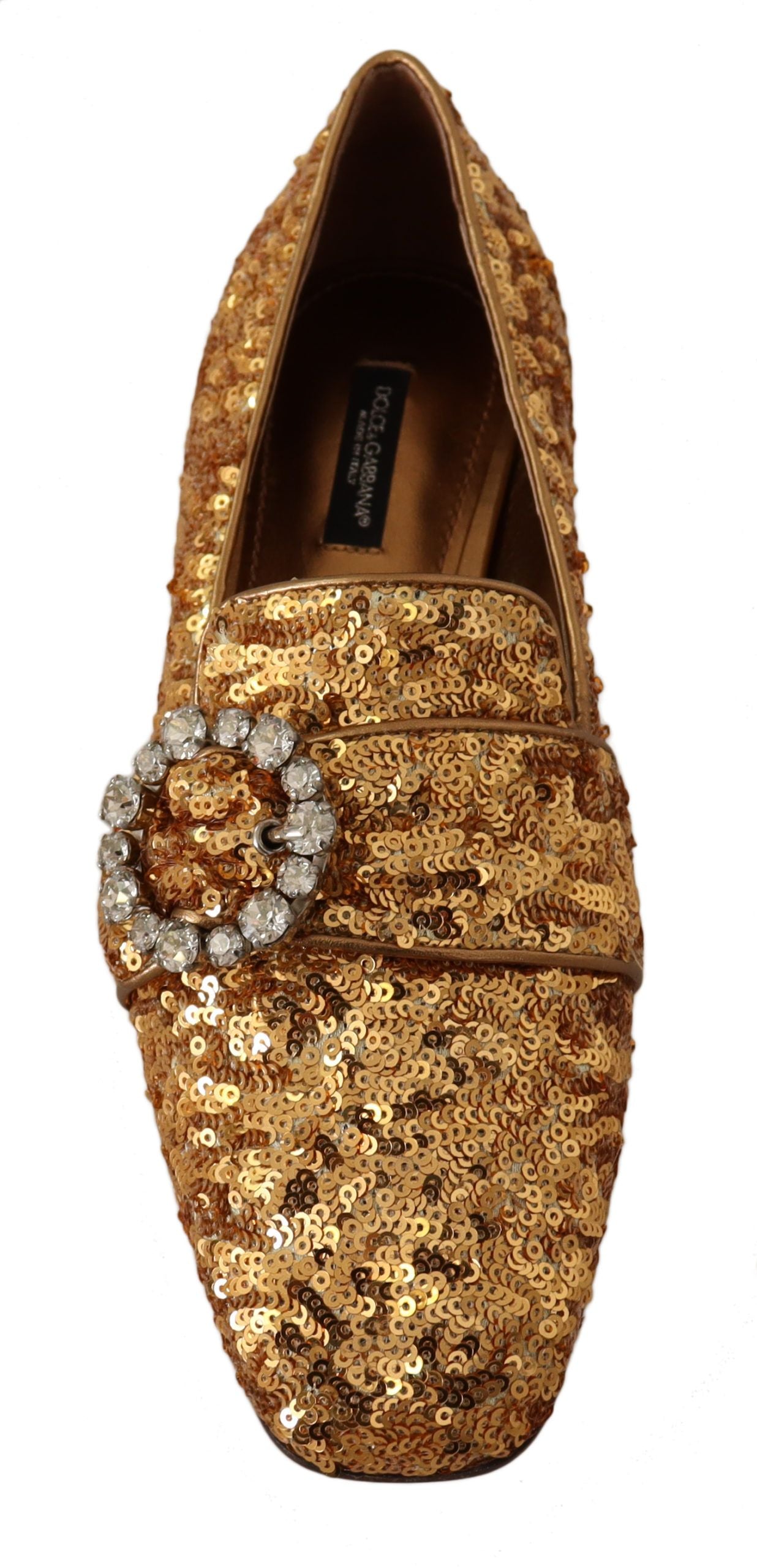 Dolce & Gabbana Gold Sequin Crystal Flat Women Loafers Women's Shoes
