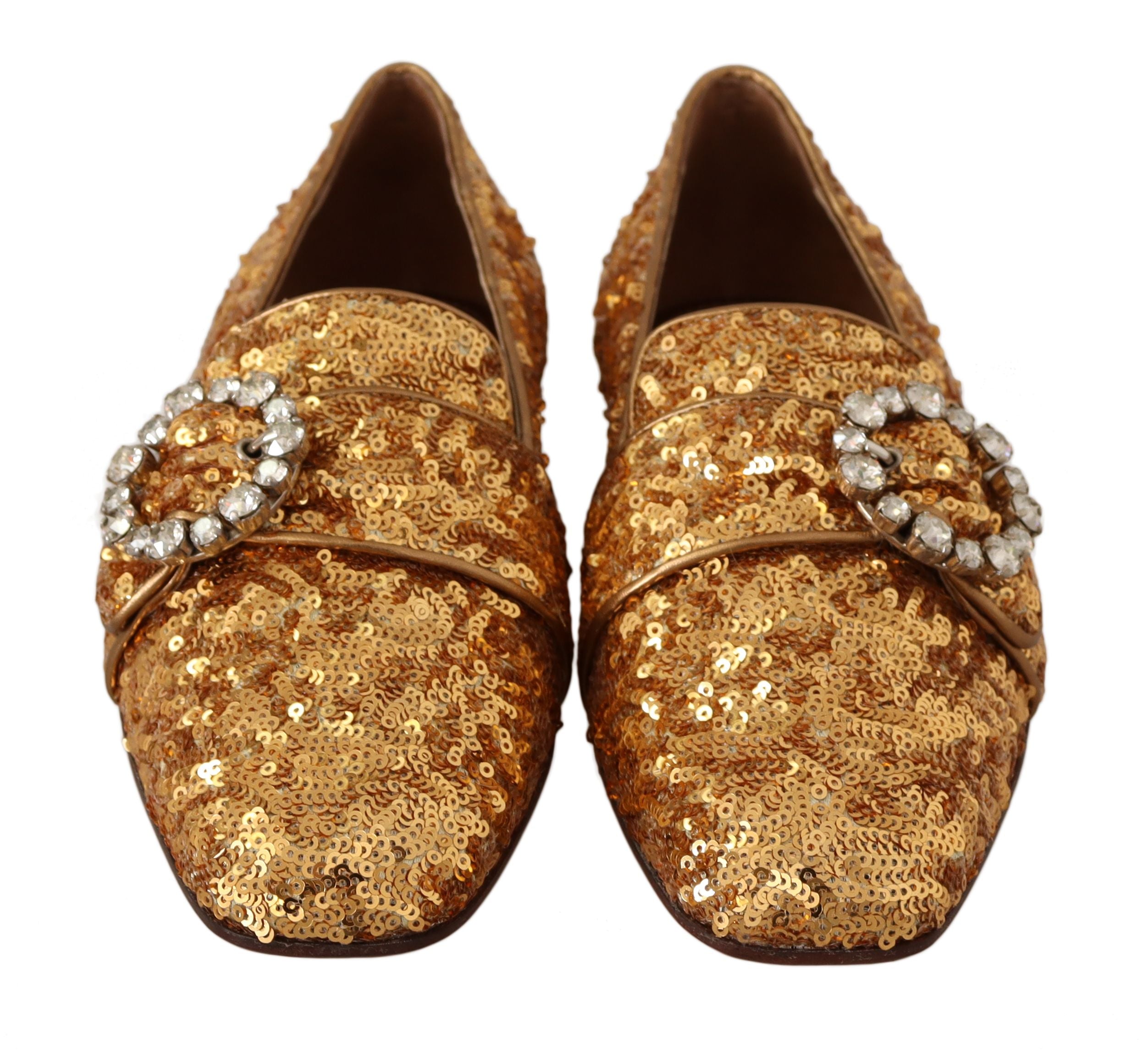Dolce & Gabbana Gold Sequin Crystal Flat Women Loafers Women's Shoes