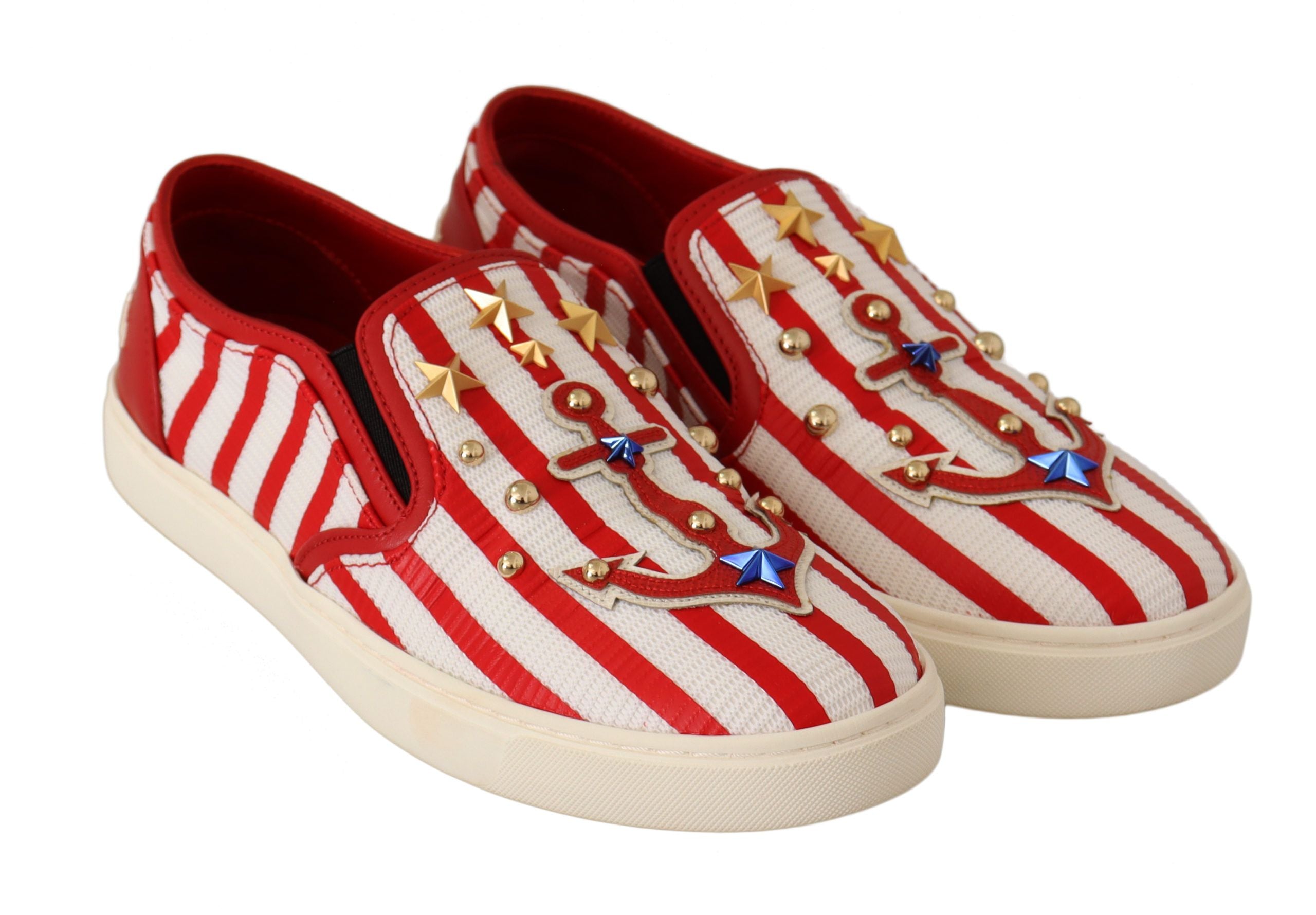 Dolce & Gabbana Stripe Print Studded Women's Loafers