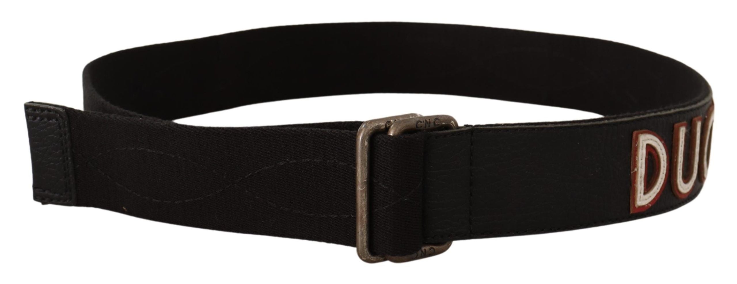 Costume National Black Cotton Ducati Metal Buckle Women's Belt