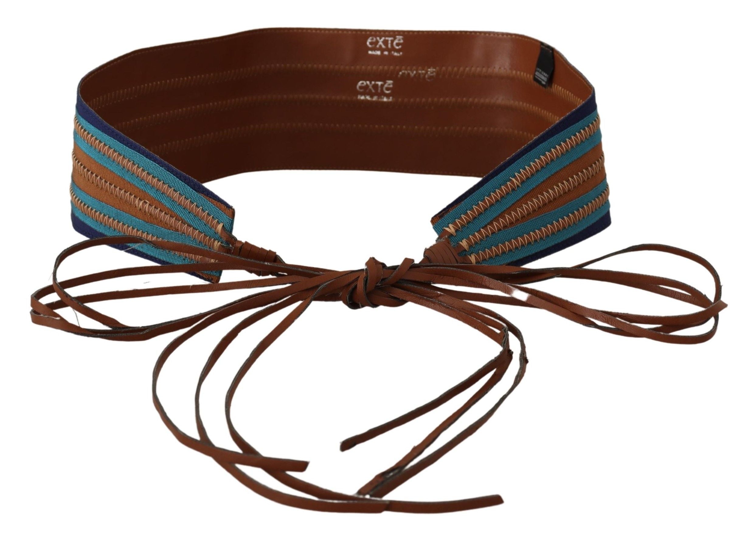 Exte Brown Leather Wide Waistband Tie Fastening Women's Belt