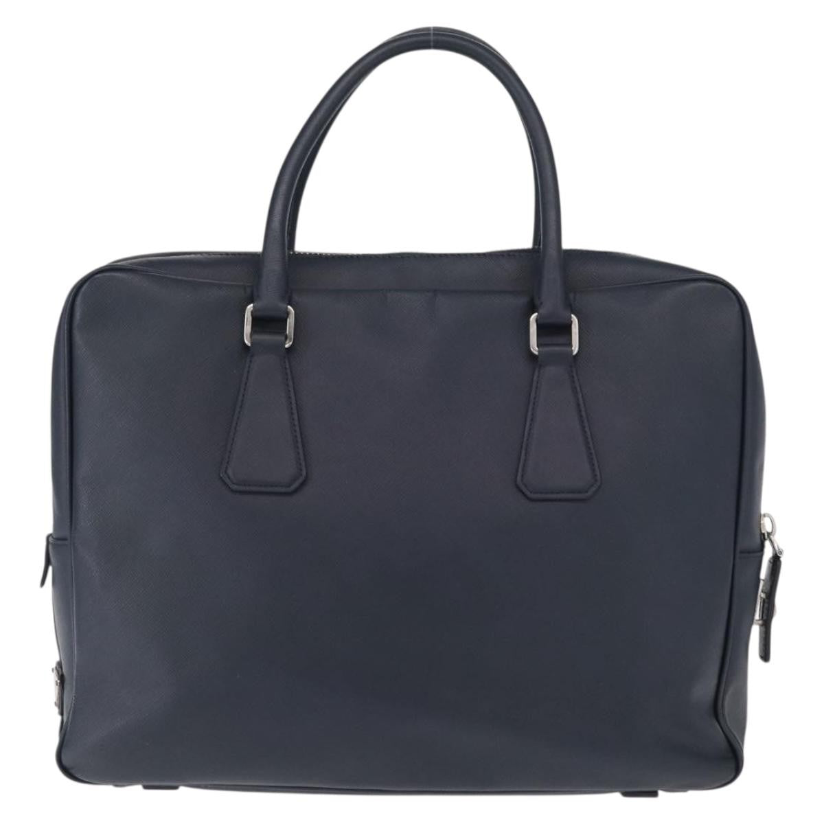 Prada Convertible Zip Around Saffiano Leather Navy Leather Briefcase Bag (Pre-Owned)