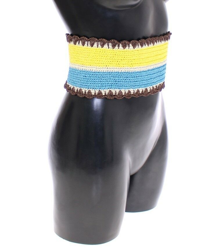 Dolce & Gabbana Yellow Striped Wide Waist Raffia Men's Belt