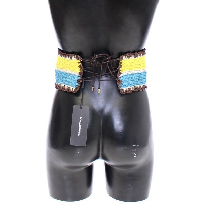 Dolce & Gabbana Yellow Striped Wide Waist Raffia Men's Belt