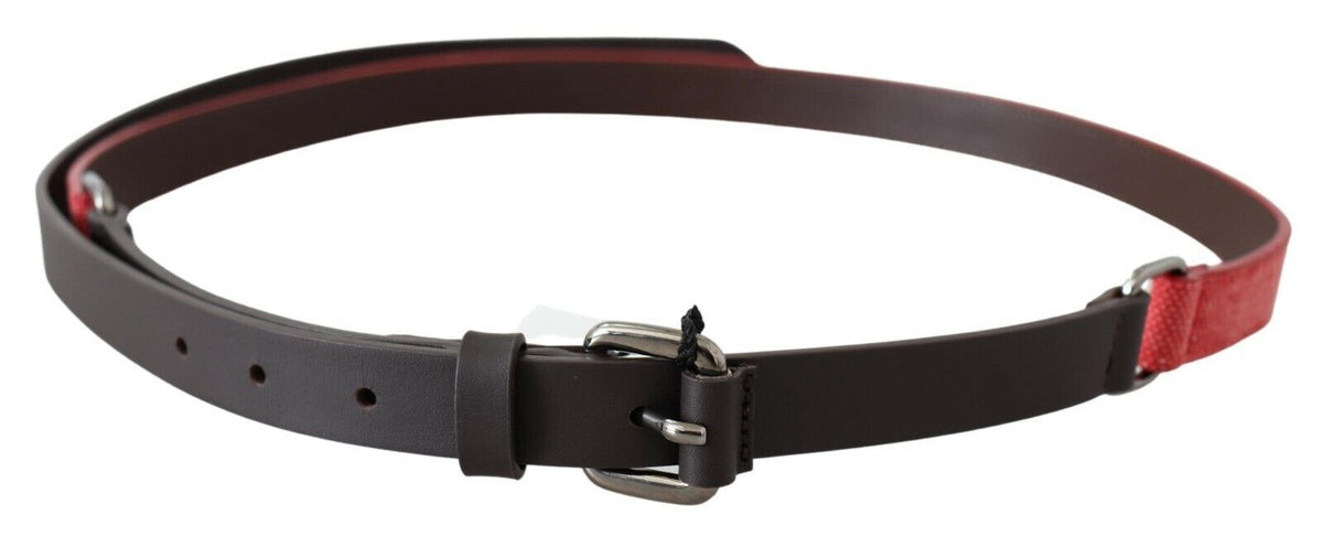 Costume National Red Brown Leather Silver Logo Buckle Waist Women's Belt