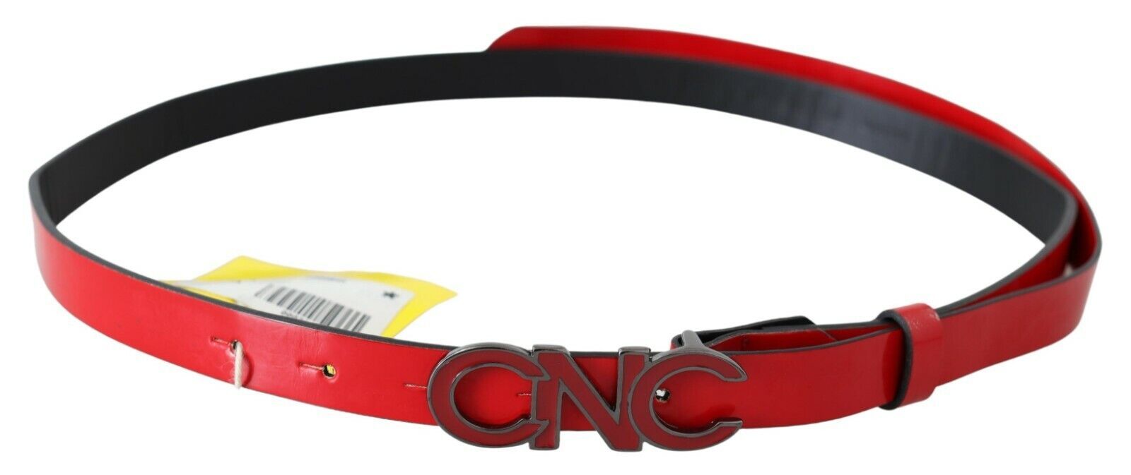 Costume National Red Black Reversible Leather Logo Buckle Women's Belt