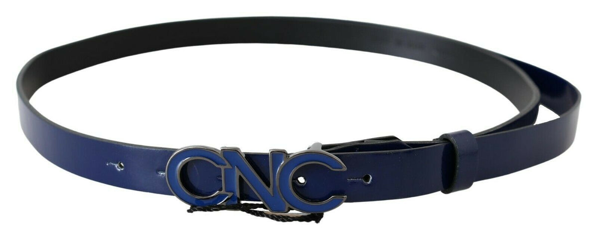 Costume National Blue Leather Logo Skinny Fashion Men's Belt