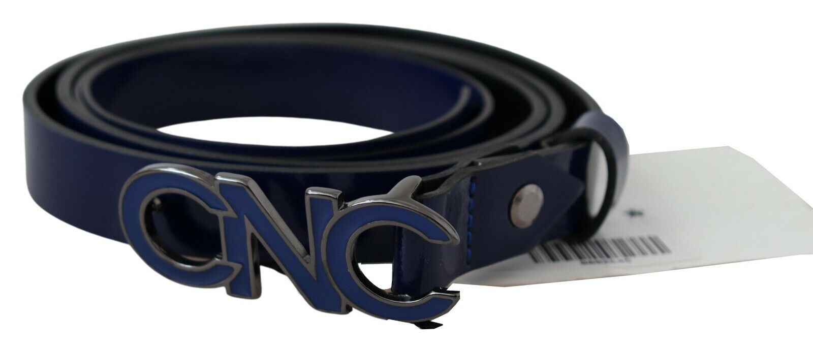 Costume National Blue Leather Logo Skinny Fashion Men's Belt