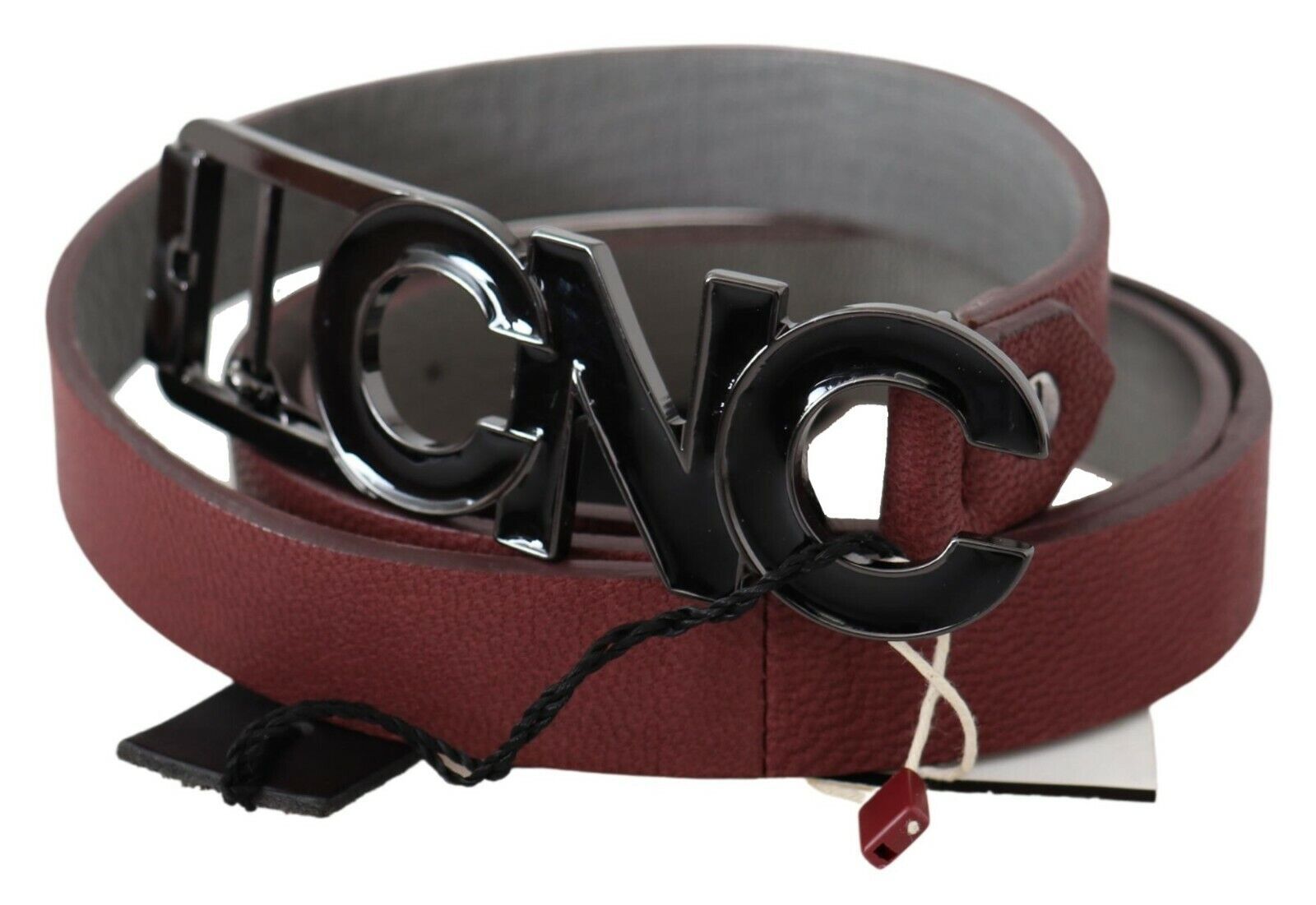 Costume National Maroon Skinny Leather Logo Fashion Women's Belt