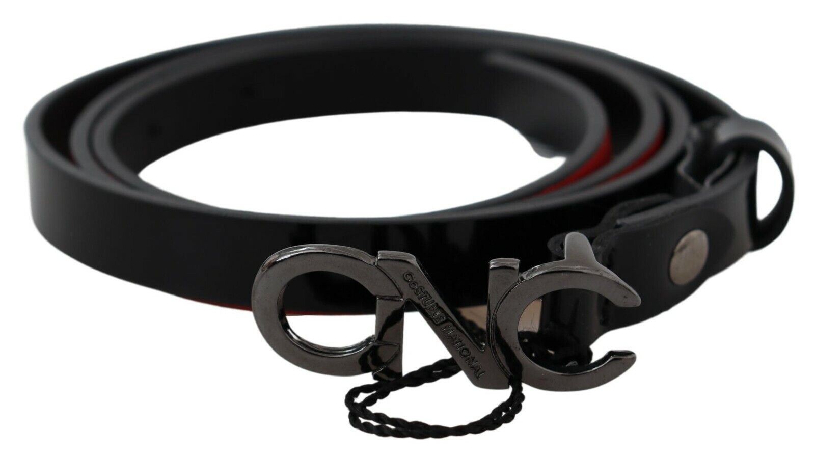Costume National Black Skinny Leather Logo Buckle Women's Belt