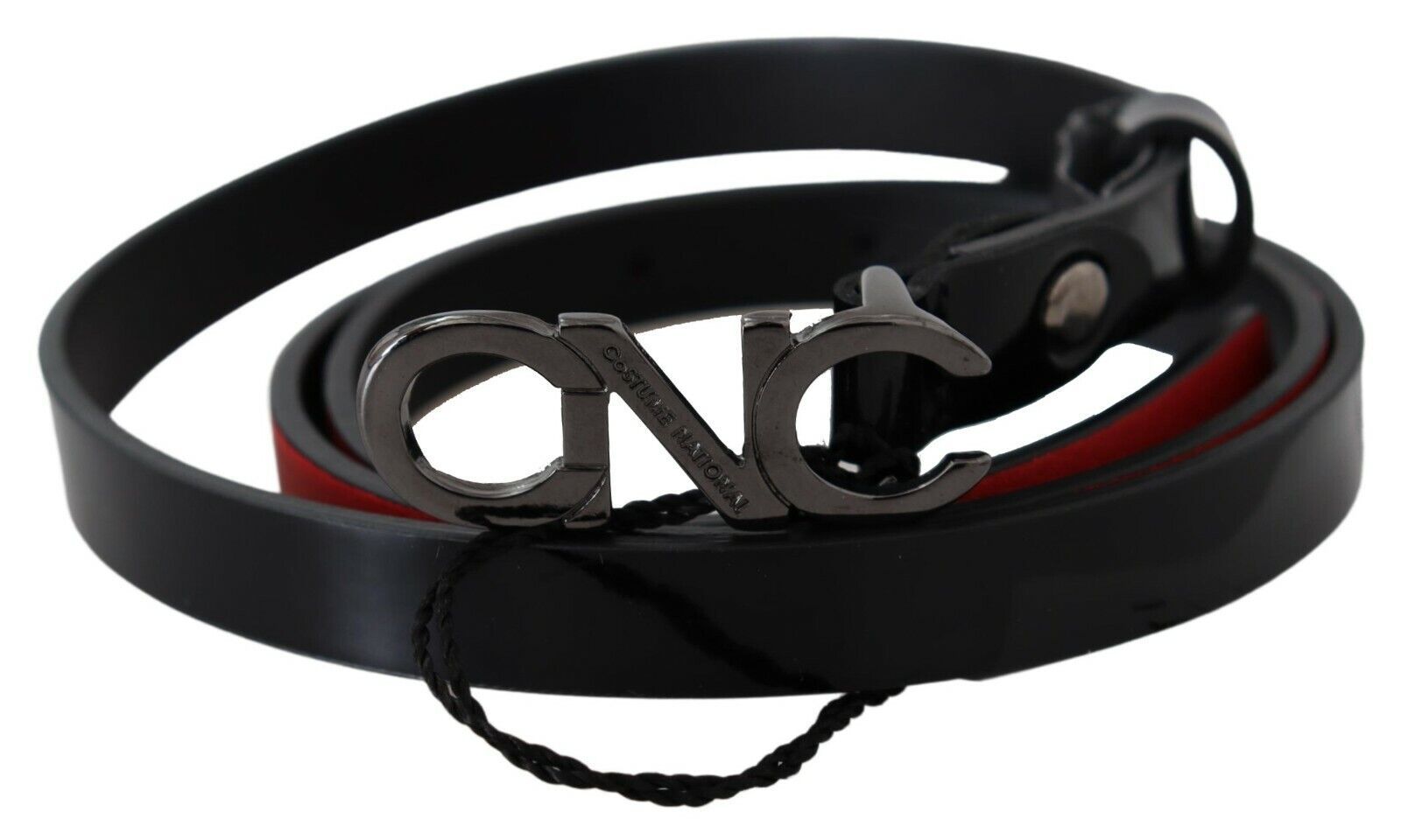 Costume National Black Skinny Leather Logo Buckle Women's Belt