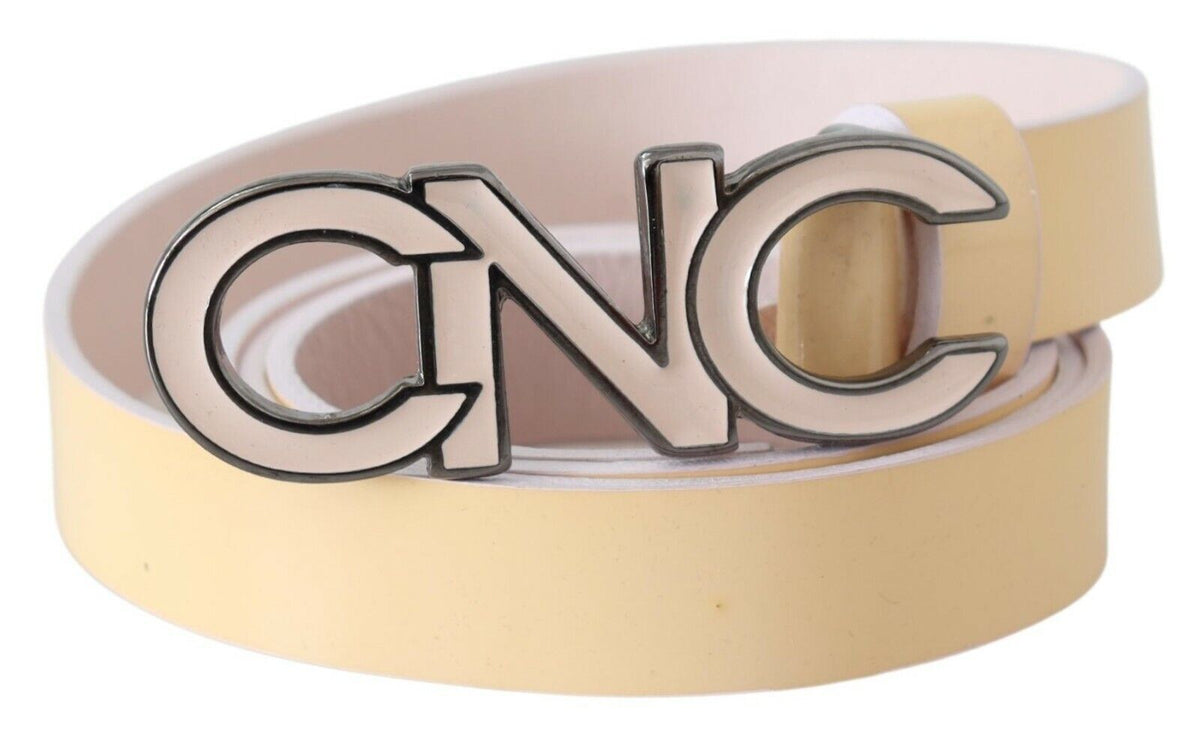 Costume National Beige Leather Pink Letter Logo Women's Belt