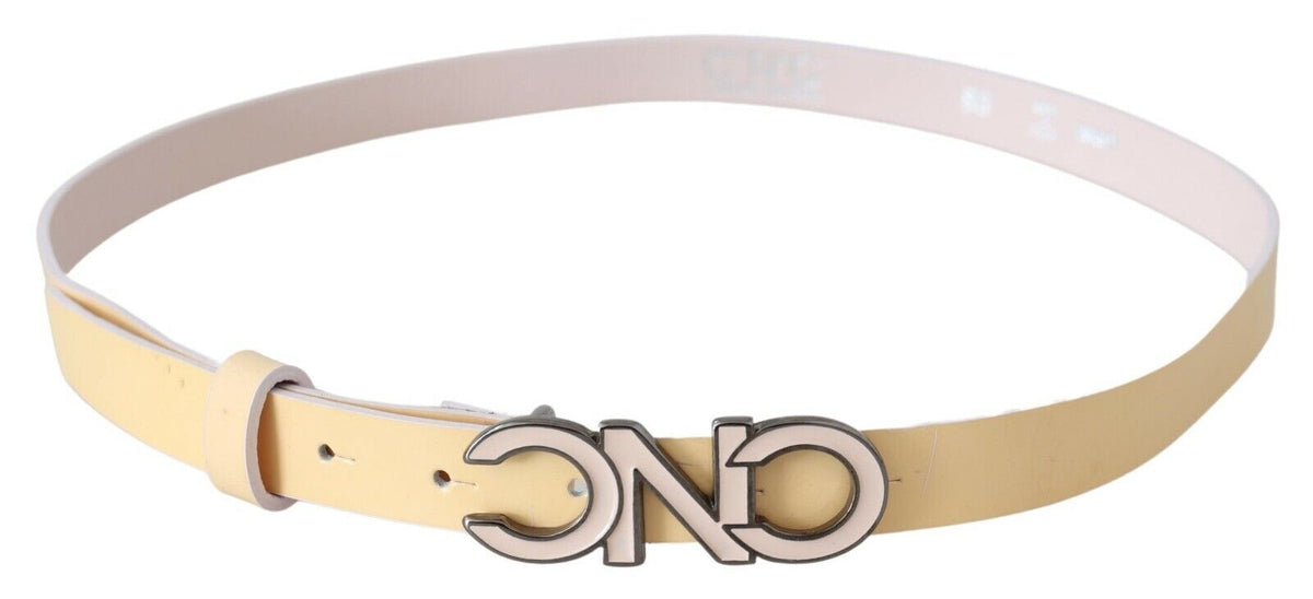 Costume National Beige Leather Pink Letter Logo Women's Belt
