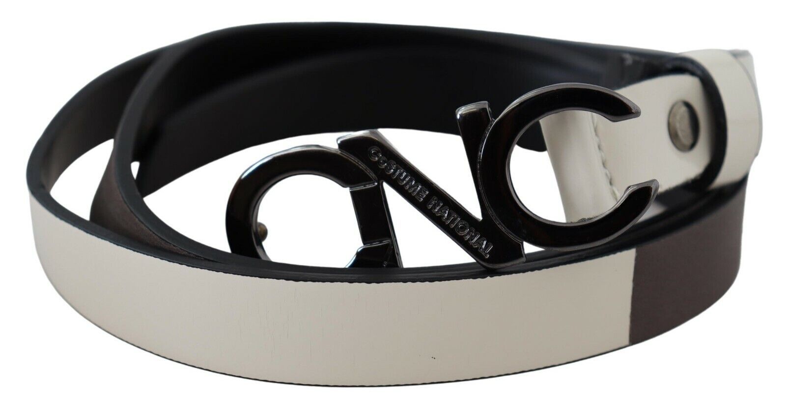 Costume National White Black Leather Letter Logo Buckle Women's Belt