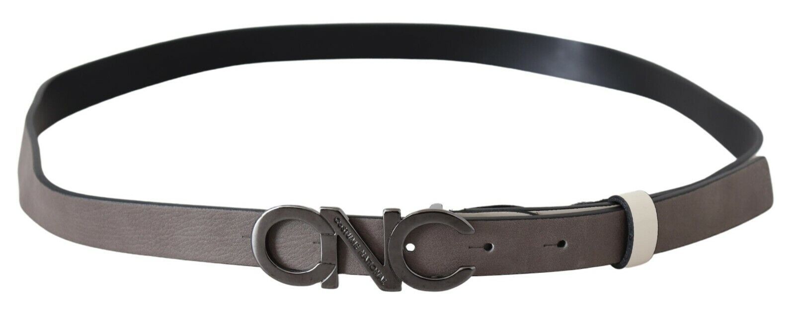 Costume National White Black Leather Letter Logo Buckle Women's Belt