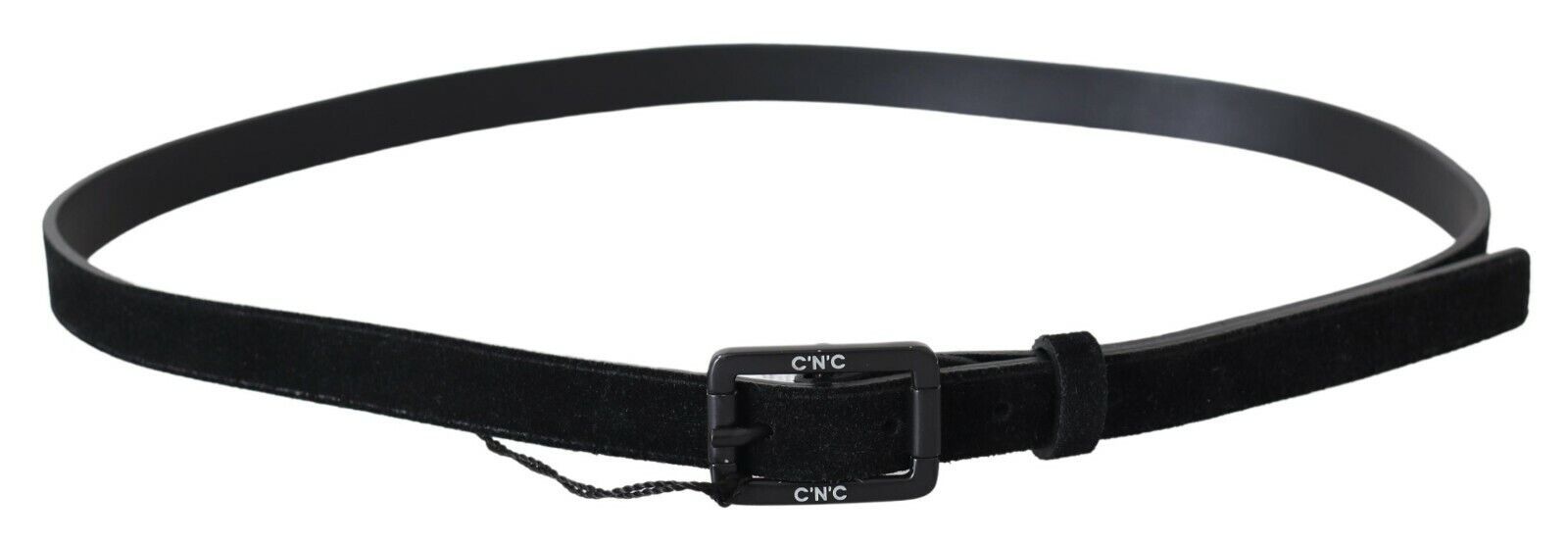 Costume National Black Leather Velvet Square Buckle Women's Waist