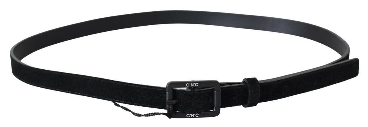 Costume National Black Leather Velvet Square Buckle Women's Waist