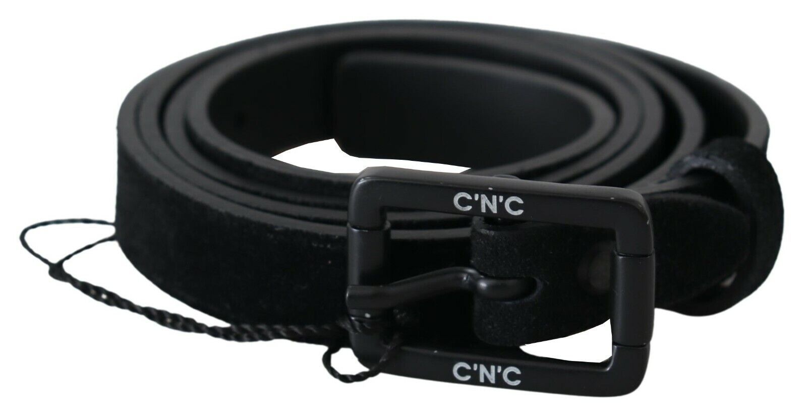 Costume National Black Leather Velvet Square Buckle Women's Waist