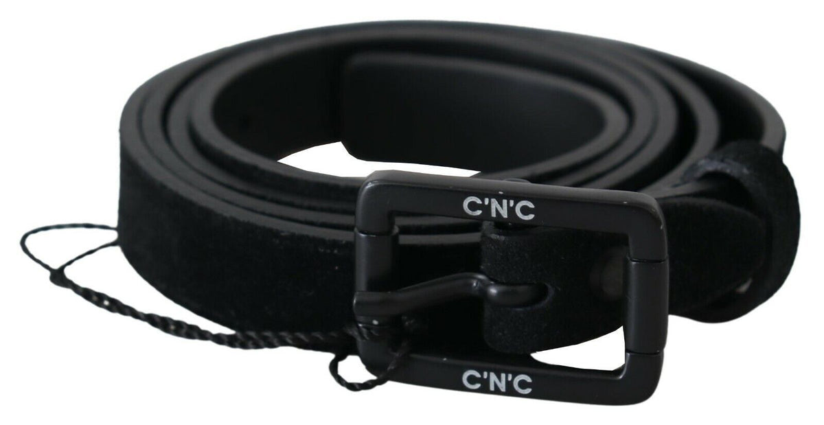 Costume National Black Leather Velvet Square Buckle Women's Waist
