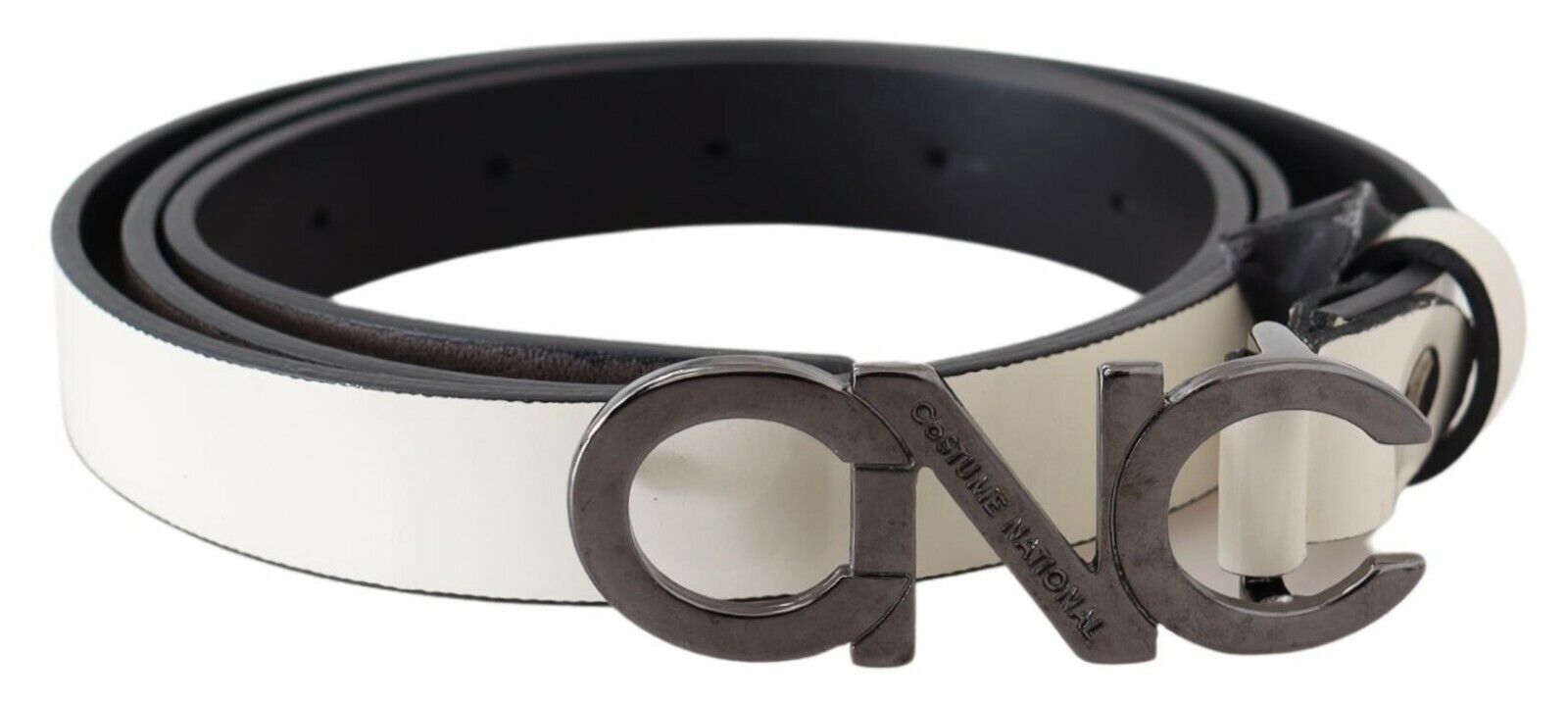 Costume National Women's Mettalic Gray Leather Logo Women's Belt