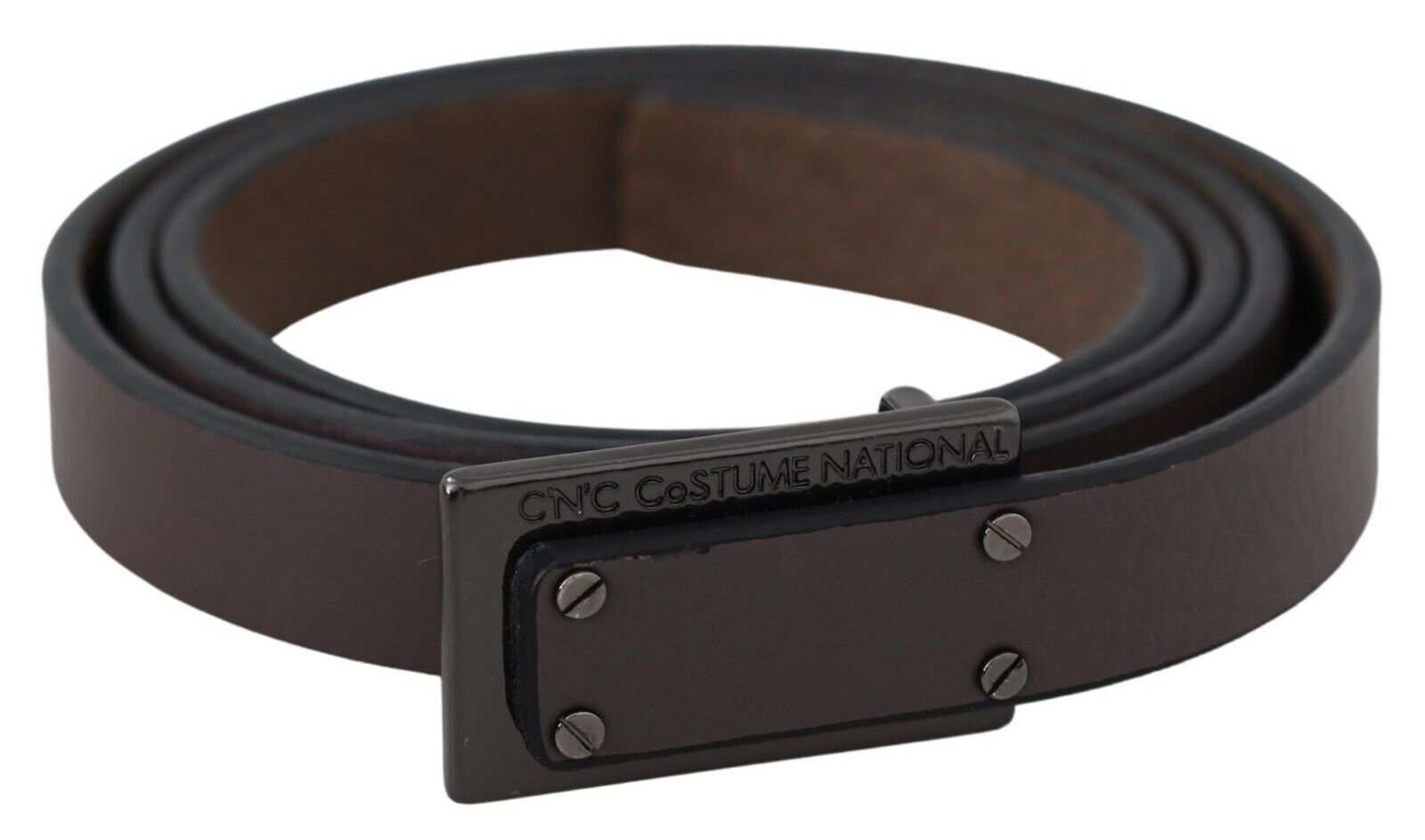 Costume National Brown Leather Tactical Logo Screw Buckle Women's Belt