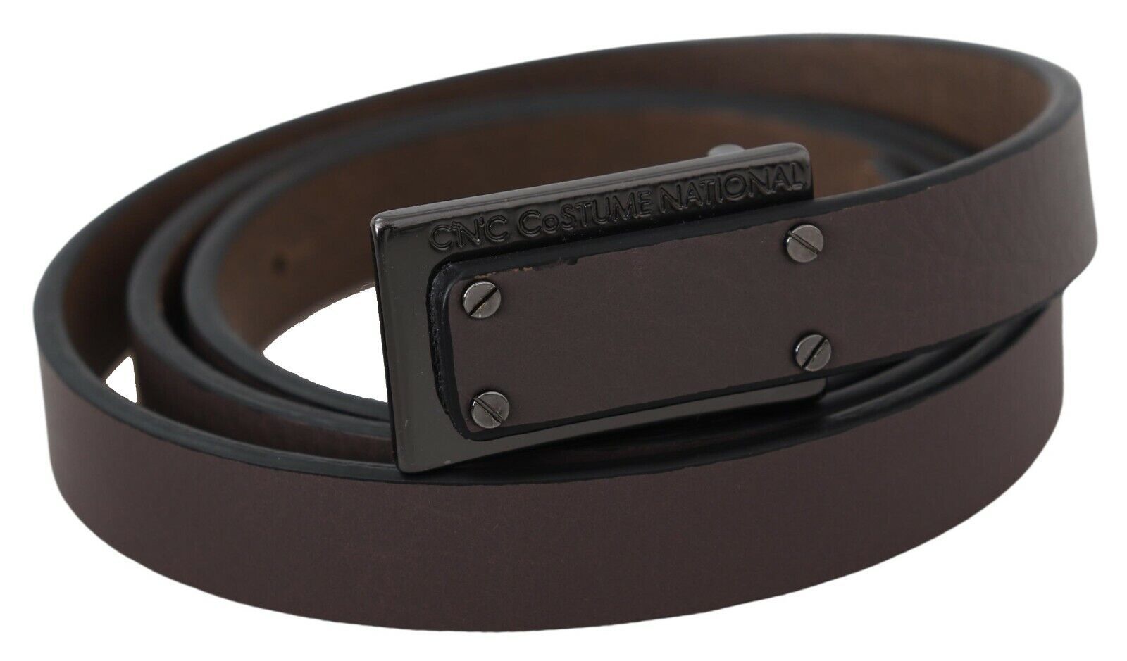 Costume National Brown Leather Tactical Logo Screw Buckle Women's Belt