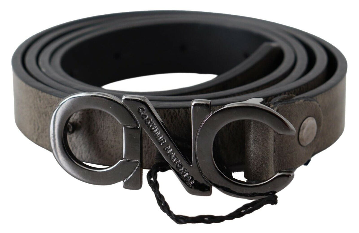 Costume National Dark Brown Leather Letter Logo Buckle Women's Belt