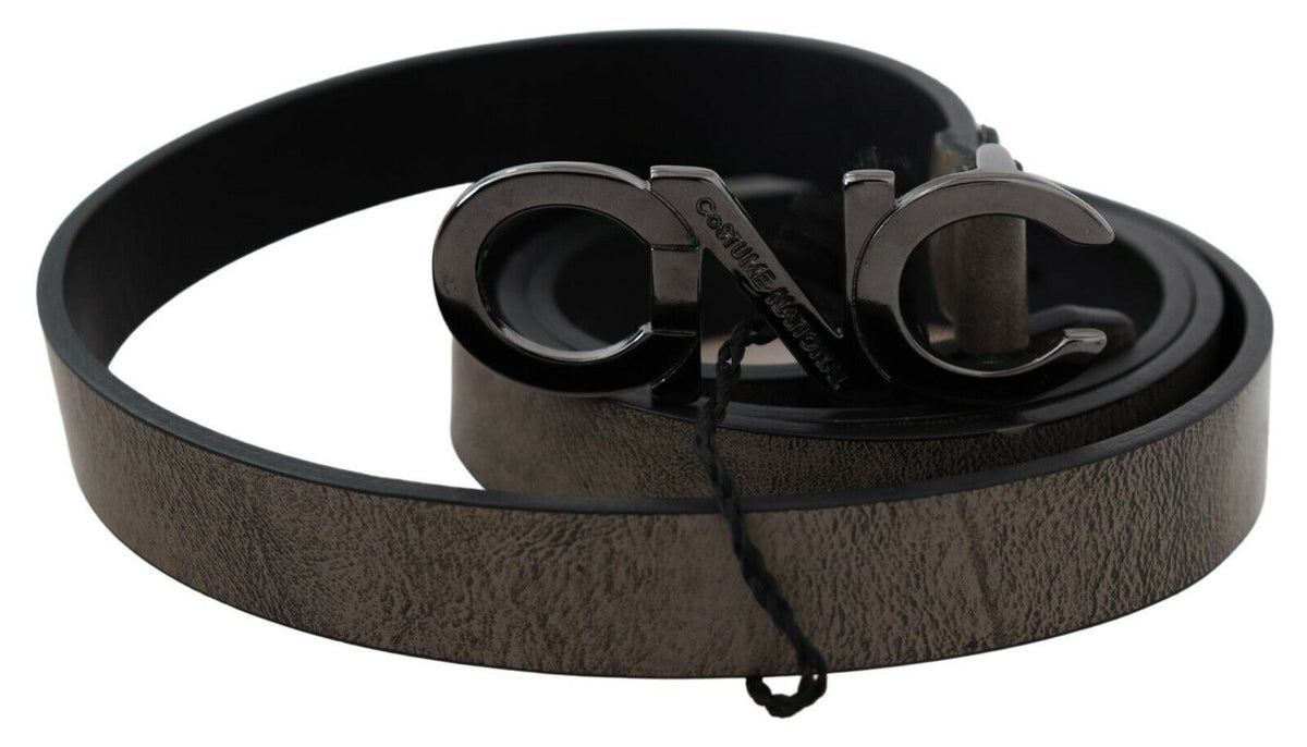 Costume National Dark Brown Leather Letter Logo Buckle Women's Belt