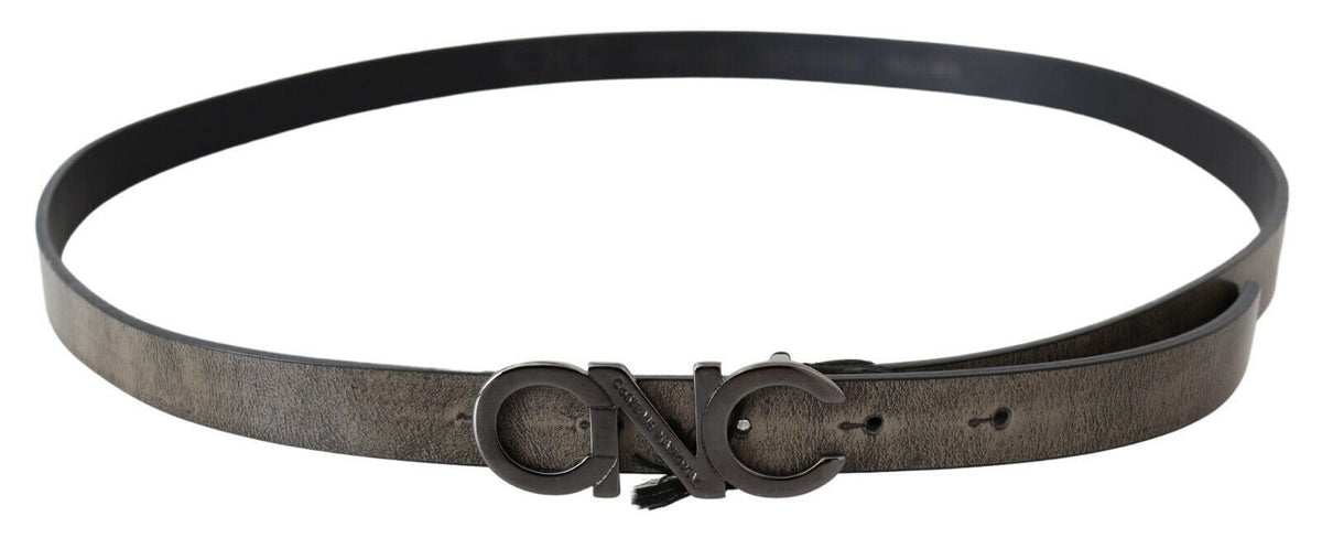 Costume National Dark Brown Leather Letter Logo Buckle Women's Belt