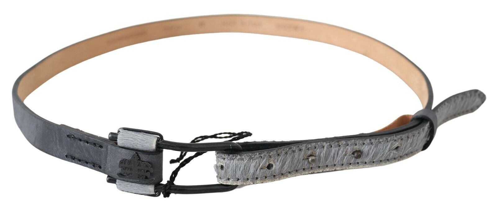 Ermanno Scervino Black Leather Fringes Logo Buckle Women's Belt