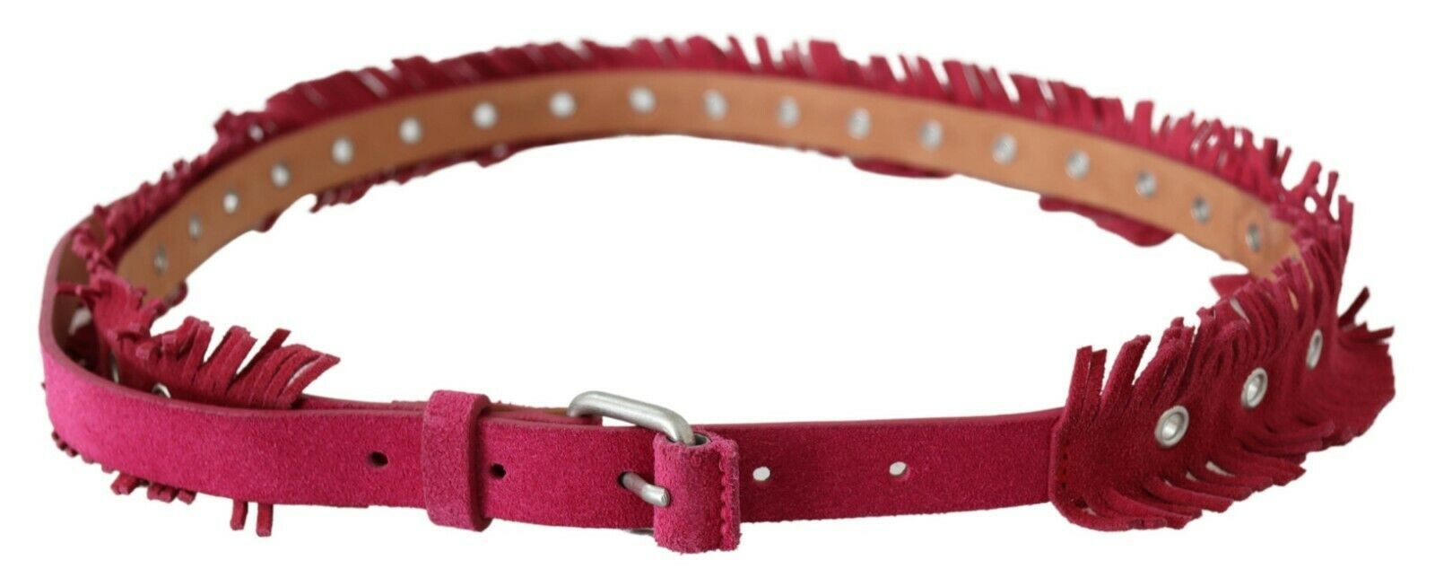 Ermanno Scervino Maroon Leather Fringes Silver Buckle Waist Women's Belt