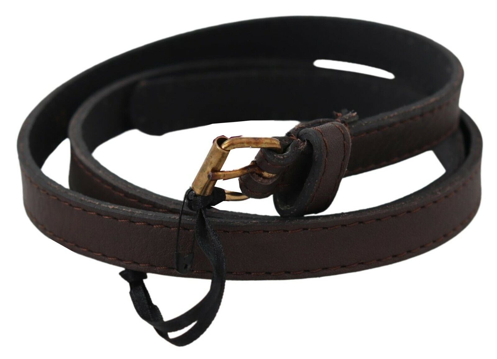 MILA SCHÖN Elegant Brown Leather Fashion Belt with Gold-Tone Women's Buckle