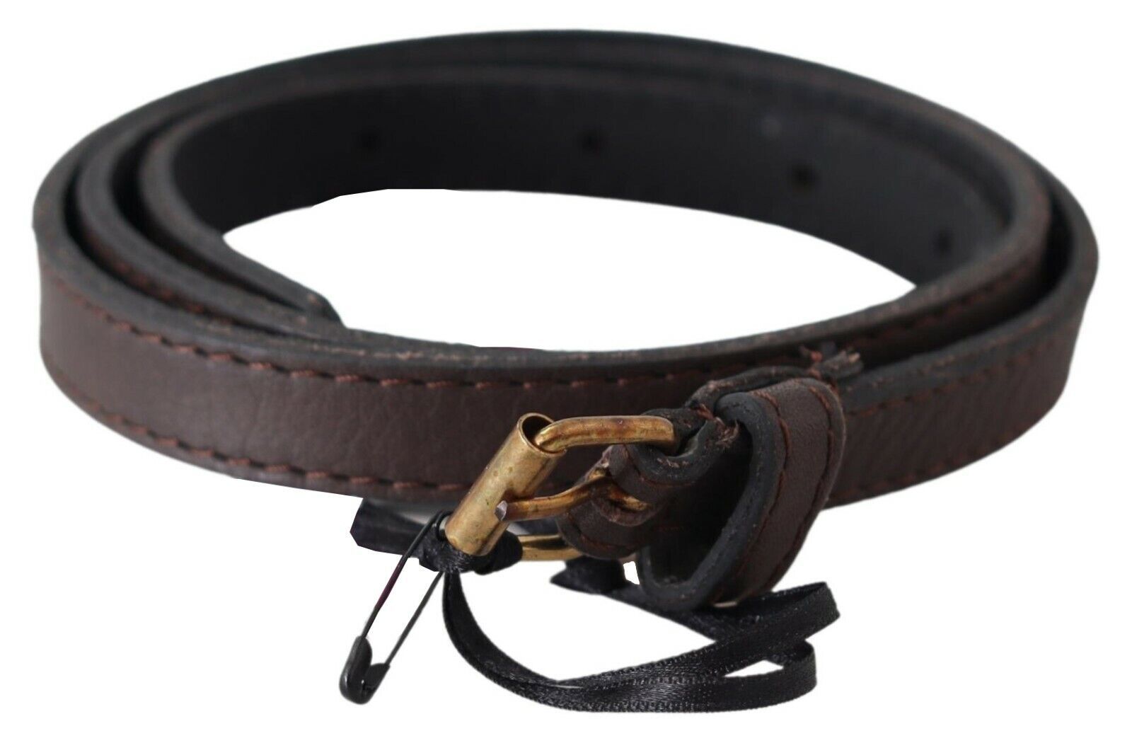 MILA SCHÖN Elegant Brown Leather Fashion Belt with Gold-Tone Women's Buckle