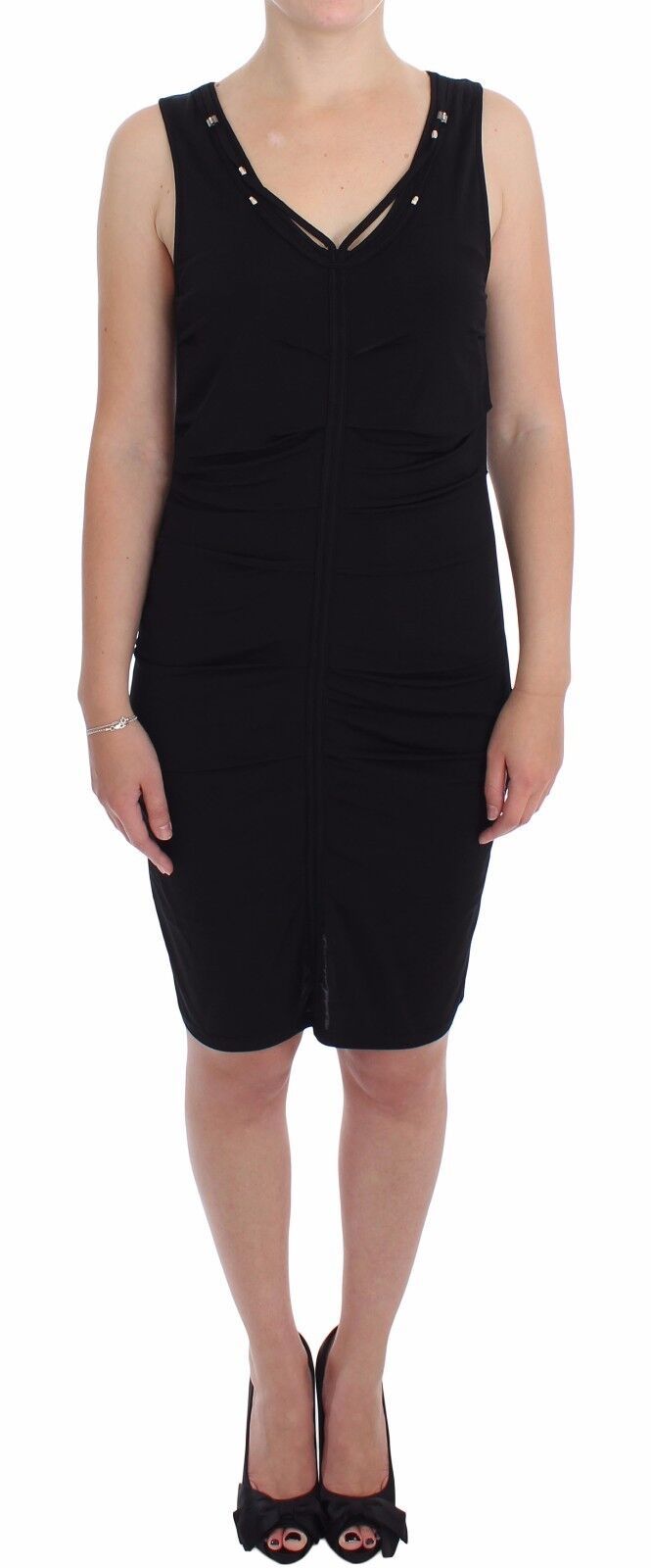 Roccobarocco Elegant Black Sheath Jersey Knee-Length Women's Dress