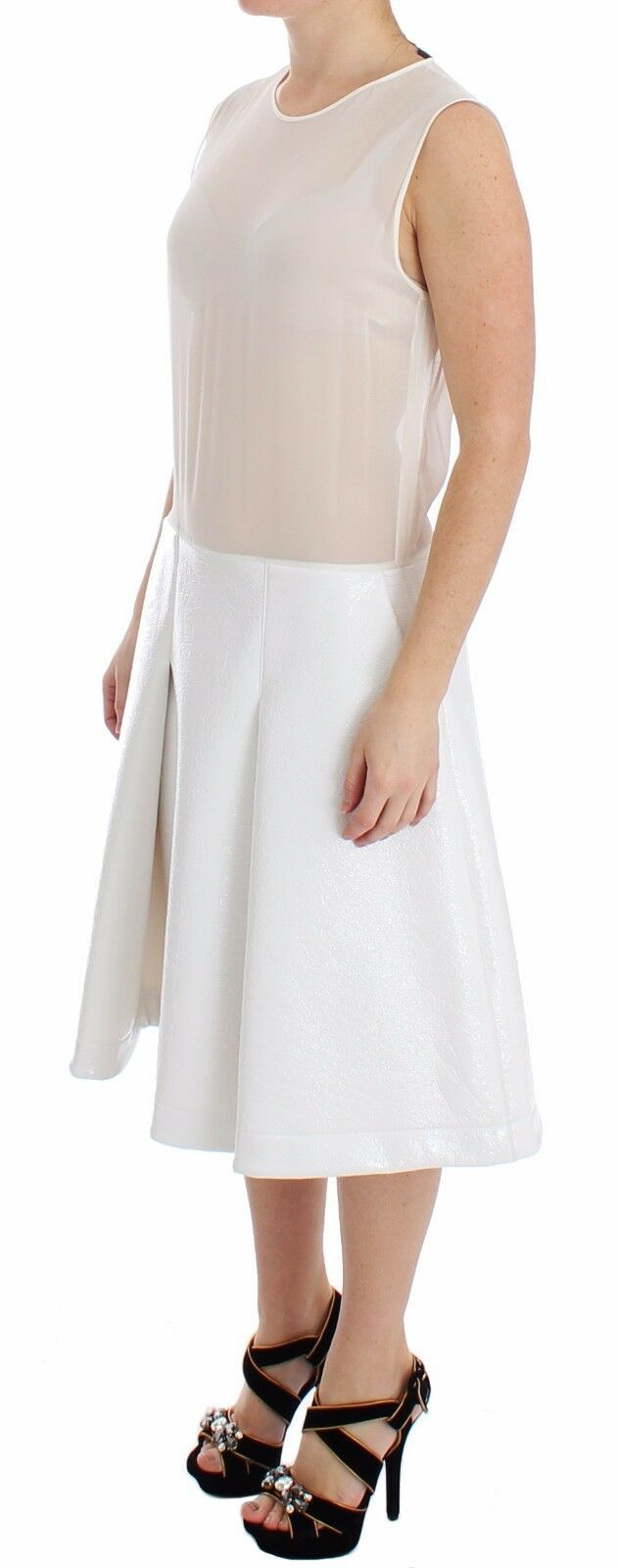 Koonhor Elegant White Silk-Wool Blend Tank Women's Dress
