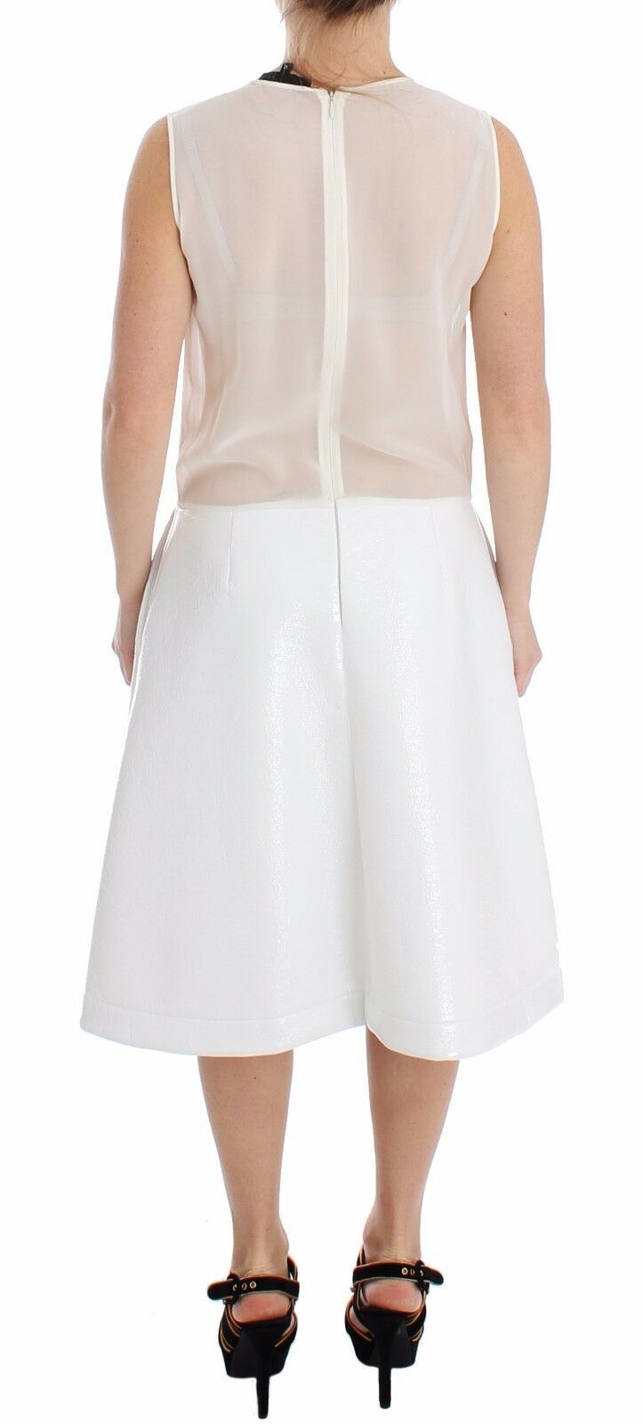 Koonhor Elegant White Silk-Wool Blend Tank Women's Dress