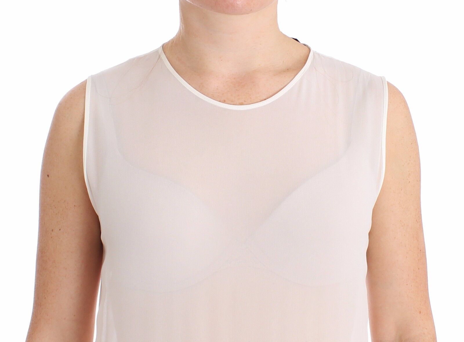 Koonhor Elegant White Silk-Wool Blend Tank Women's Dress