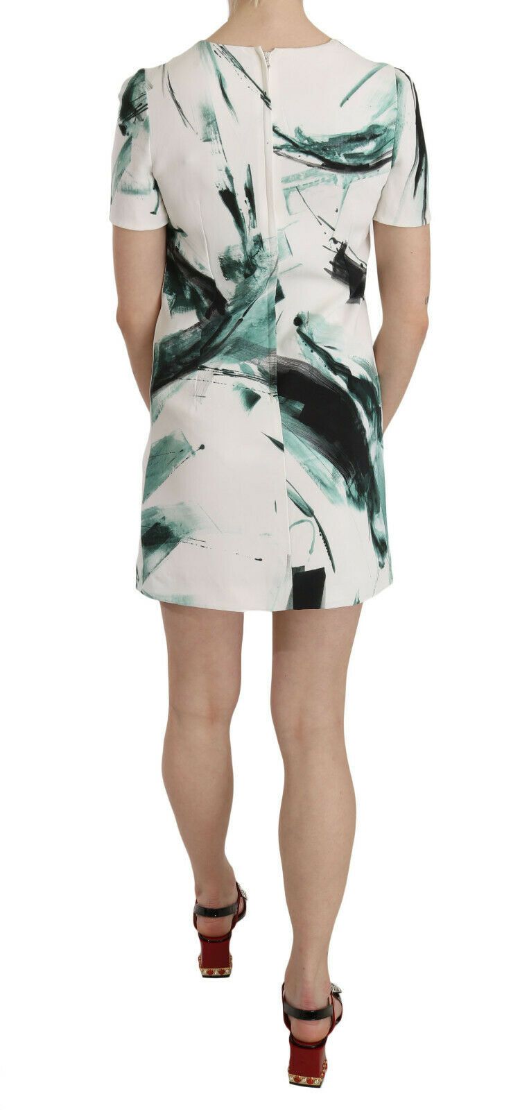 Dolce & Gabbana White Black Blue Shift Short Mini Women's Dress