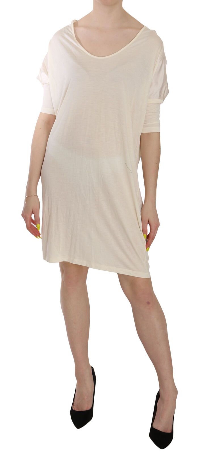 Costume National Cream Round Neck Knee Length Women's Dress