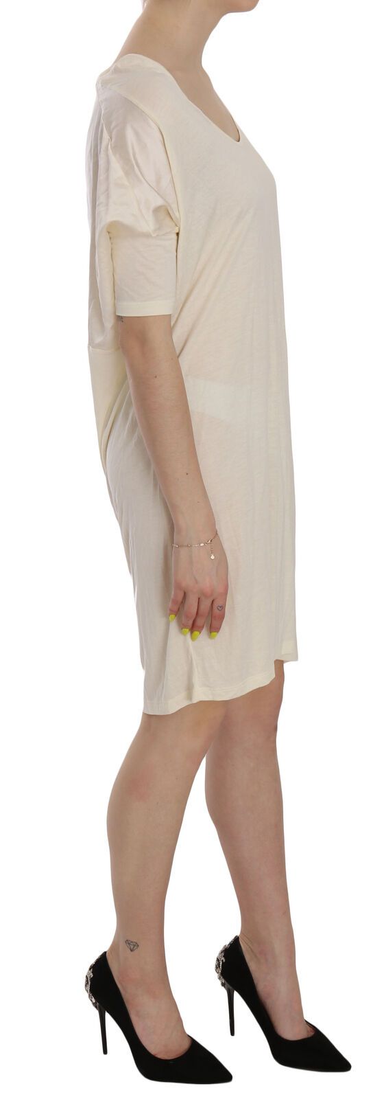 Costume National Cream Round Neck Knee Length Women's Dress