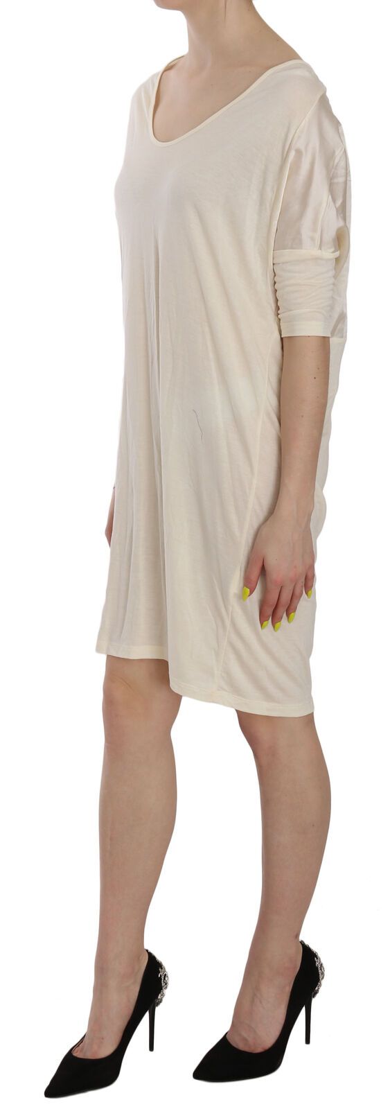 Costume National Cream Round Neck Knee Length Women's Dress