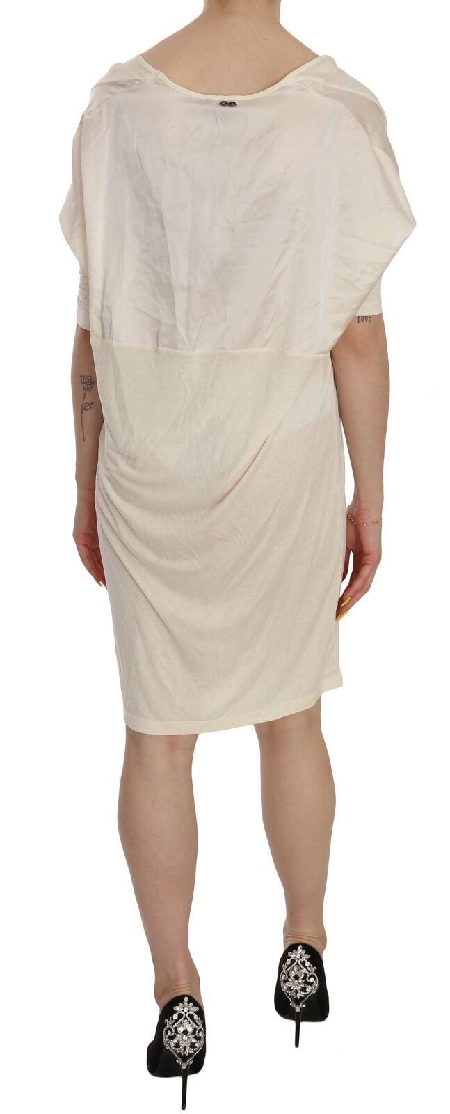 Costume National Cream Round Neck Knee Length Women's Dress